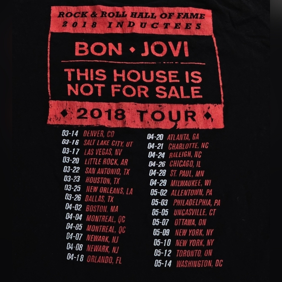 Jon Bon Jovi 2018 Tour Concert T-Shirt Large House Is Not for Sale Hall Of Fame - Picture 3 of 8